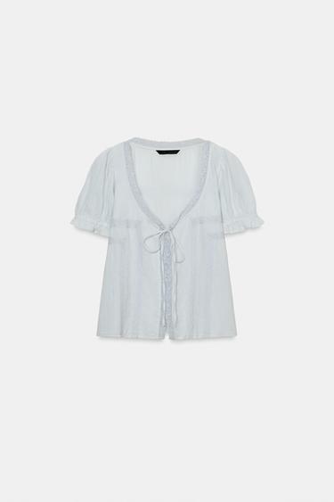 EMBROIDERED GAUZE SHIRT - Pastel blue by Zara - Image 3