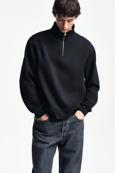 Zara 基本款拉鍊領運動衫 - 海藍色