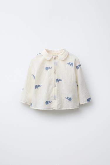 CHEMISE JACQUARD ÉLÉPHANTS - Écru / Bleu de Zara