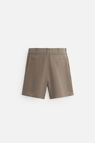 100% LINEN BERMUDA SHORTS WITH BELT - Brown / Taupe by Zara - Image 6