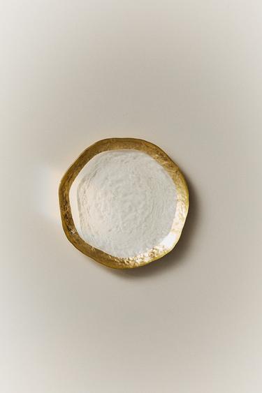 GLASS SIDE PLATE WITH RIM - Gold by Zara