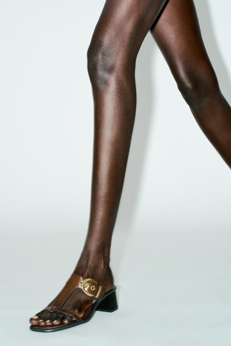 SANDALIA TACÓN ANCHO PIEL Marrón ZARA España