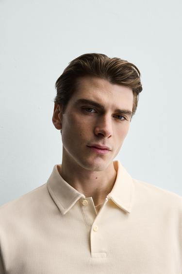 REGULAR FIT TEXTURED POLO SHIRT - Oyster-white by Zara - Image 4