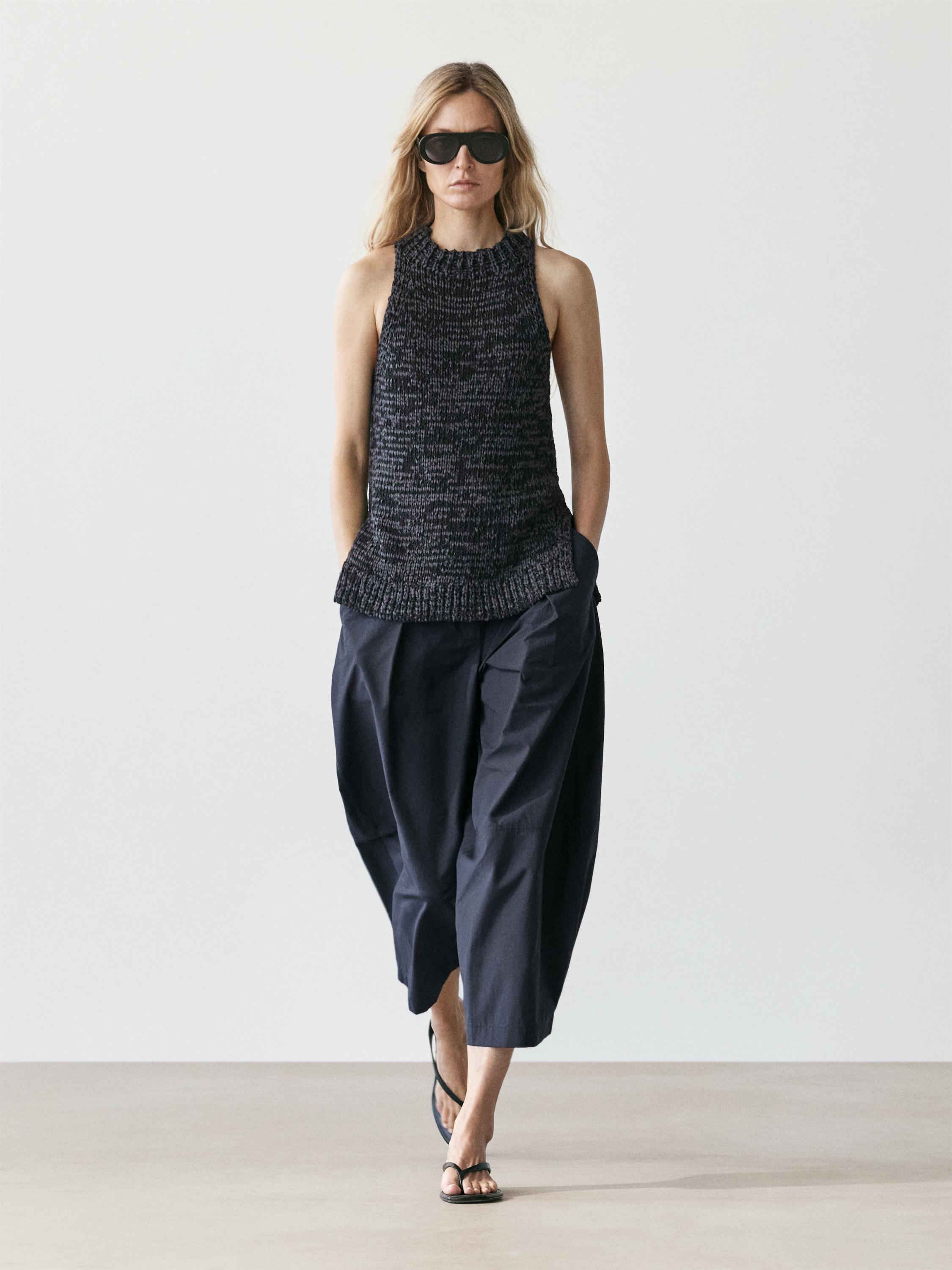 Top encolure américaine en maille chinée