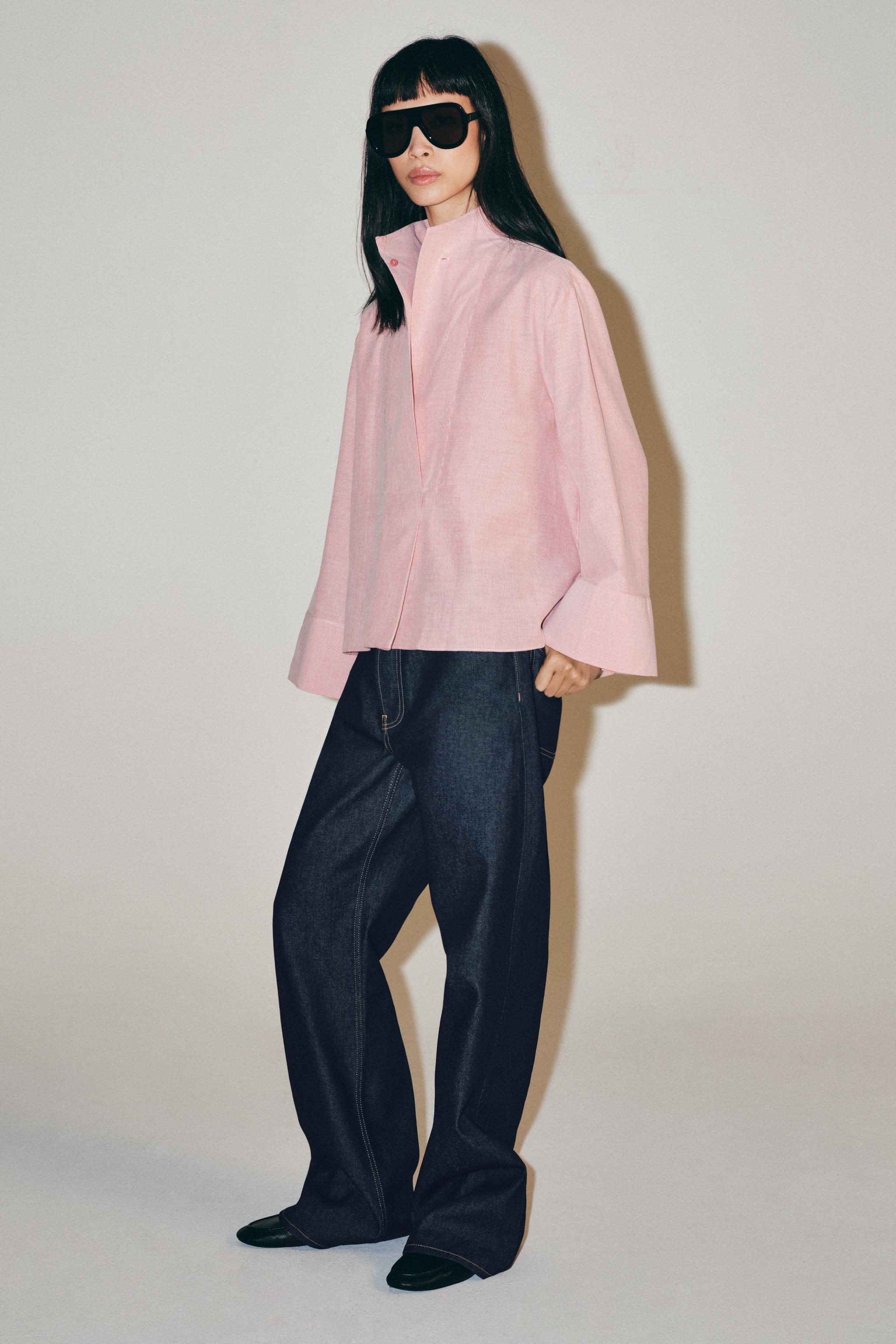 ZW COLLECTION STRIPED BIB SHIRT — Dark red