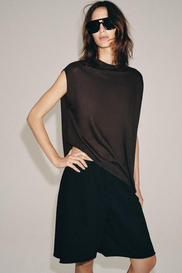ASYMMETRIC KNIT TOP - Brown by Zara