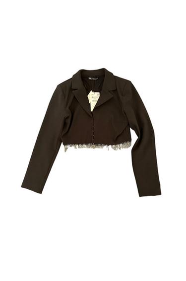 BLACK DIAMANTE CROPPED BLAZER