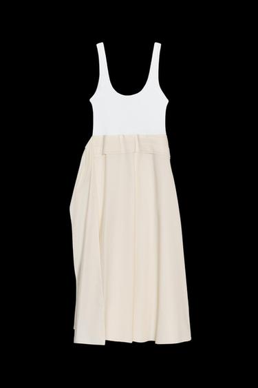Zara CONTRAST PLEATED DRESS - Ecru - Image 0