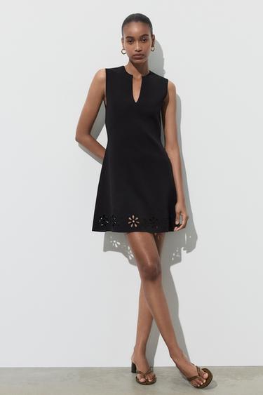CUTWORK EMBROIDERY KNIT DRESS - Black by Zara - Image 0