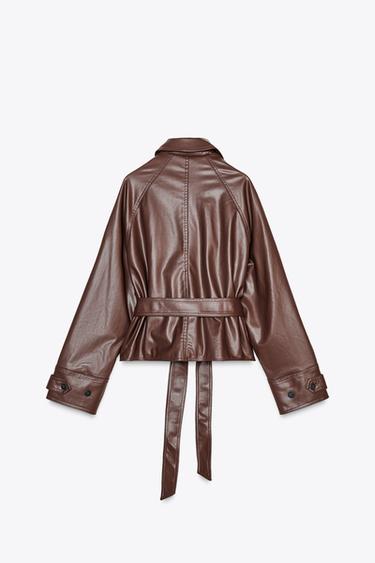 SHORT FAUX LEATHER TRENCH COAT - Brown by Zara - Image 5