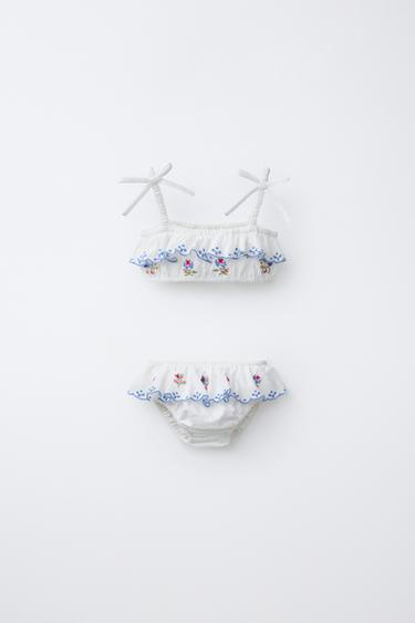 Zara 4-10 YRS — EMBROIDERED BIKINI - Ecru