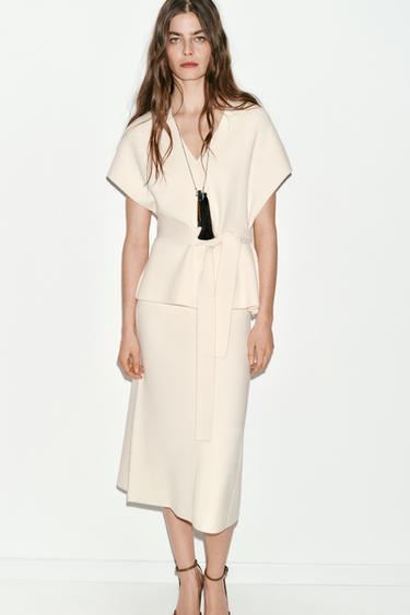 Zara KNIT MIDI SKIRT - Ecru