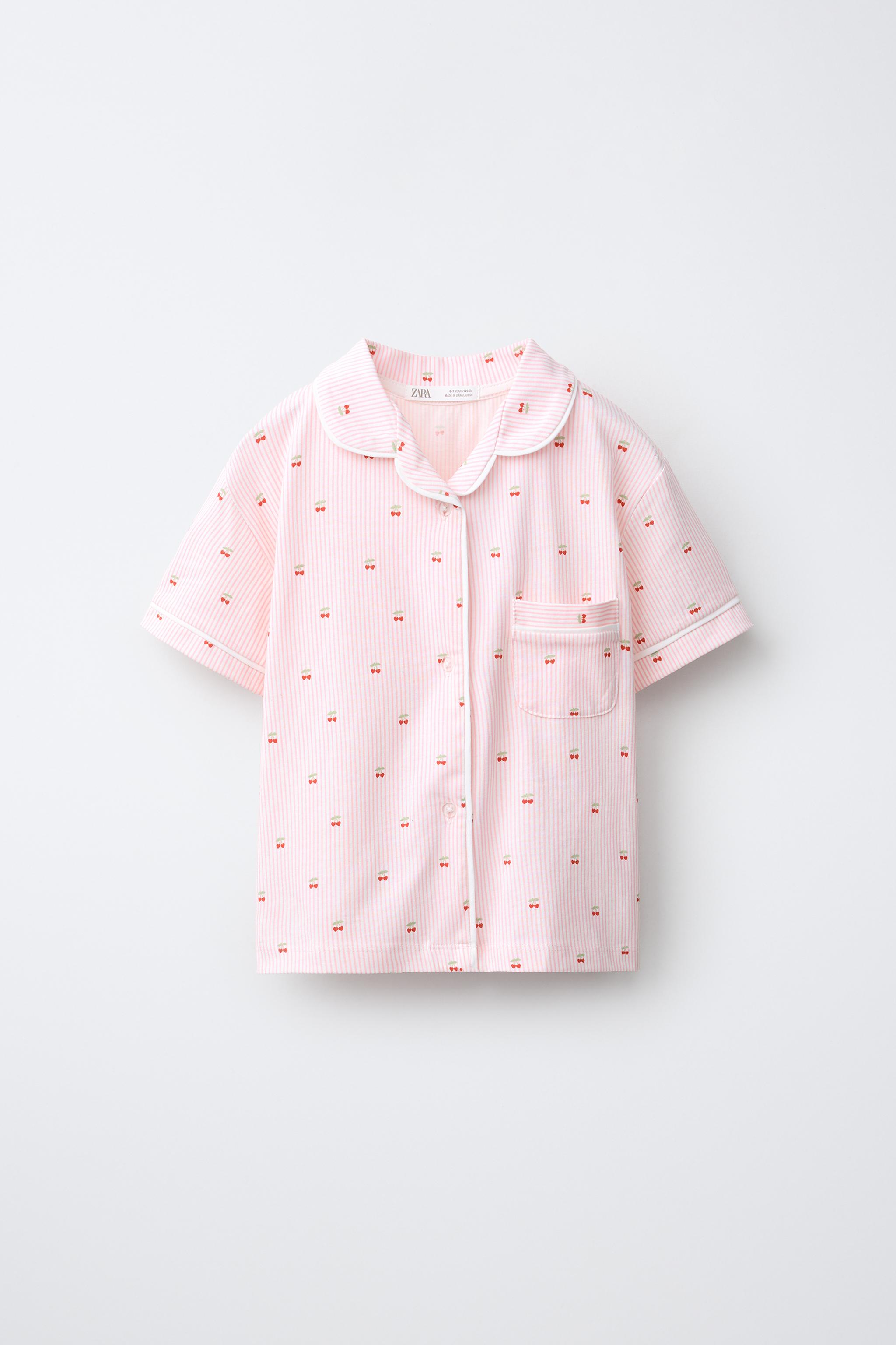 6-14 YEARS / STRIPED AND CHERRY PYJAMA SHIRT — White / Red