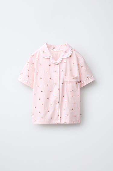 6-14 ANS/ PYJAMA CHEMISE RAYURES ET CERISES - Blanc / Rouge de Zara - Image 1