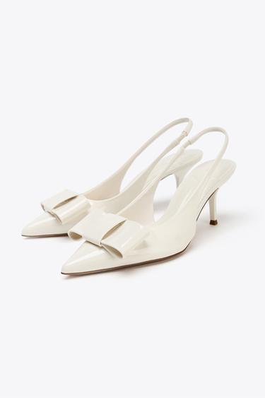 FAUX PATENT SLINGBACK HEELS WITH BOW - White by Zara - Image 2