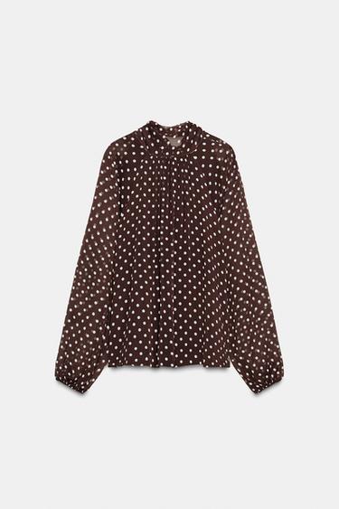POLKA DOT PRINT BLOUSE - brown/white by Zara - Image 0