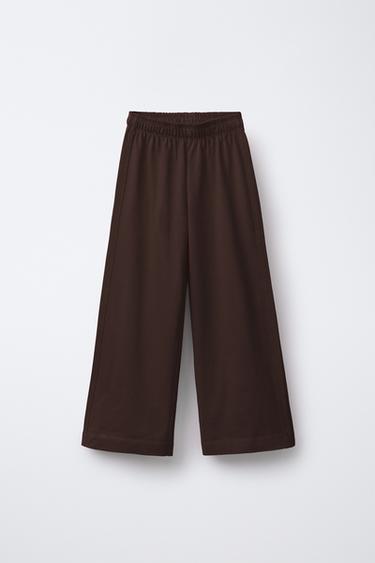 Zara HEAVY WEIGHT WIDE LEG PANTS - Brown