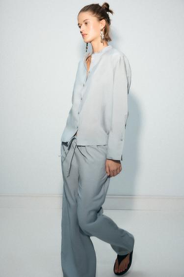 Zara ZW COLLECTION FLOWY PANTS - Blue / Gray