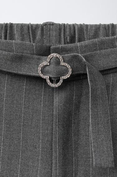 PANTALON CEINTURE RAYURE BANQUIER - Gris anthracite de Zara - Image 3