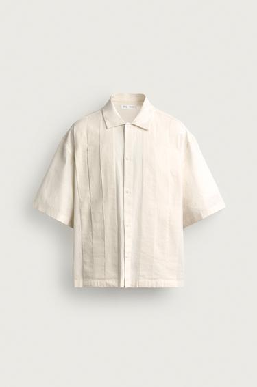 СОРОЧКА RELAXED FIT ЗІ СКЛАДКАМИ - Сірувато-білий Zara