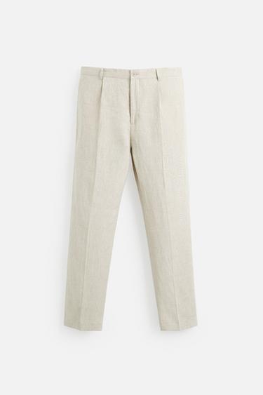 PANTALÓN 100% LINO PLIEGUES - Beige claro de Zara