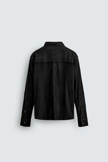 LEATHER SUEDE OVERSHIRT - Black by Zara - Image 7