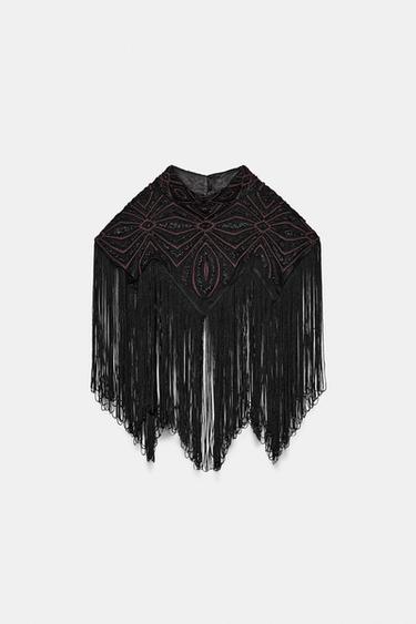 BEADED TULLE TOP WITH FRINGING - Black by Zara