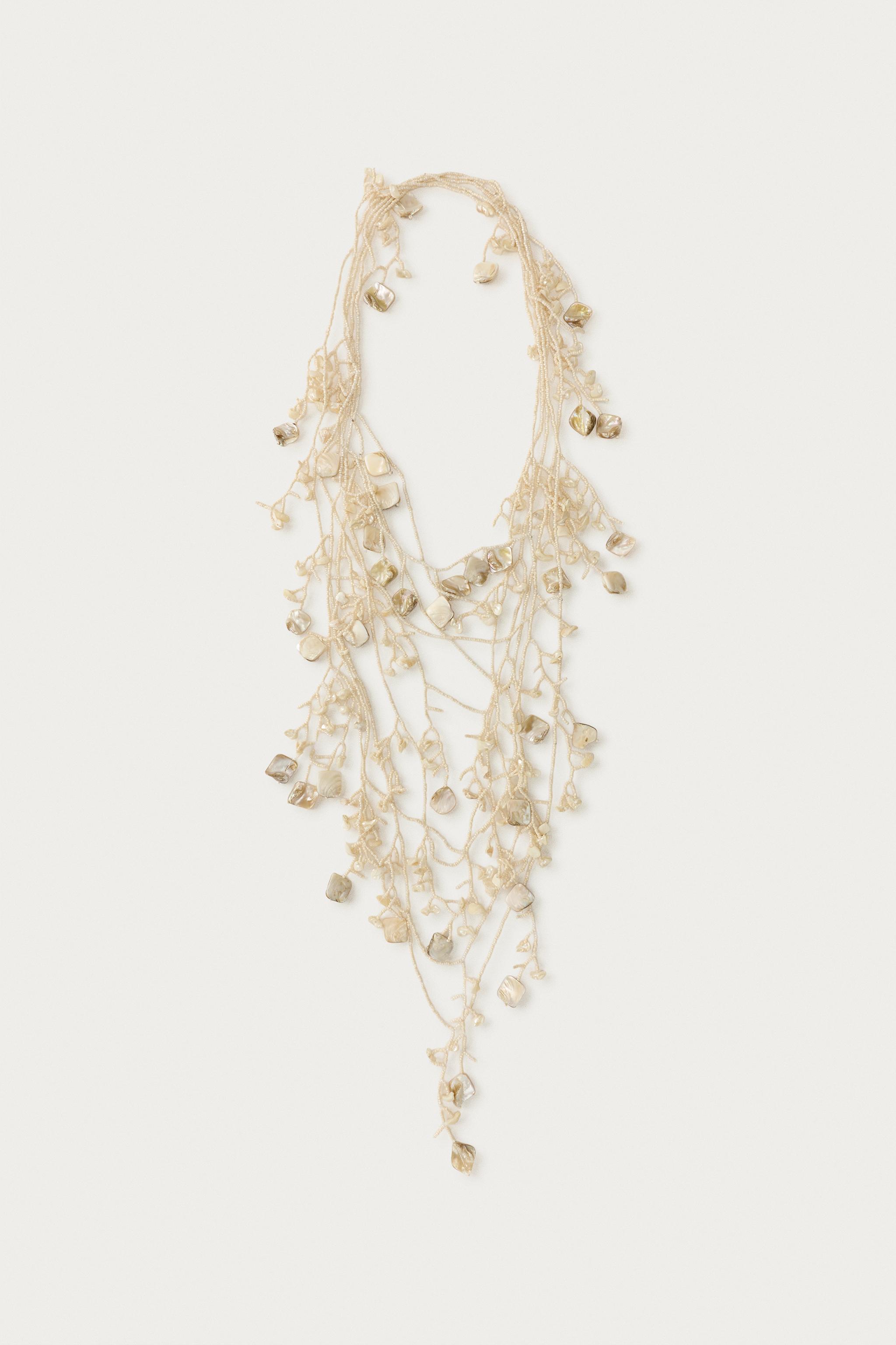 MARISA BERENSON X ZARA BEADED SHELL NECKLACE PACK — Ecru