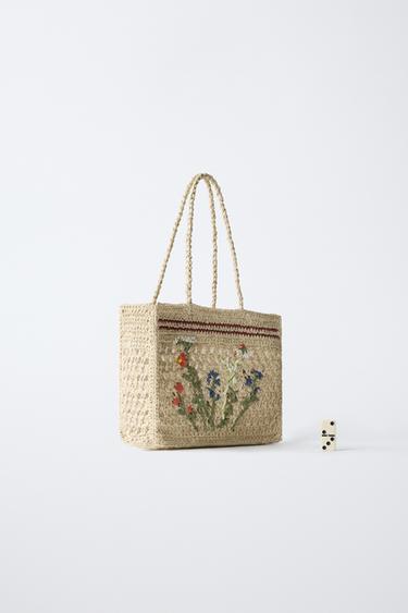 FLORAL RAFFIA TOTE BAG - Ecru White by Zara - Image 5