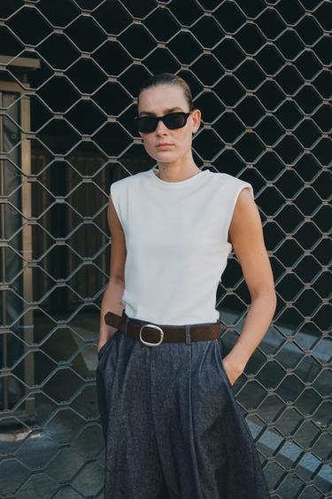 CONTRAST DRESS WITH BELT - Ecru / Blue by Zara - Image 1