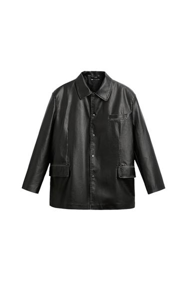 VINTAGE EFFECT LEATHER EFFECT BLAZER