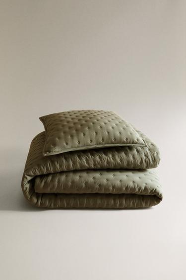 QUILTED QUILT WITH DOTS - Green by Zara