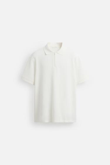 QUARTER-ZIP POLO SHIRT - Oyster-white by Zara