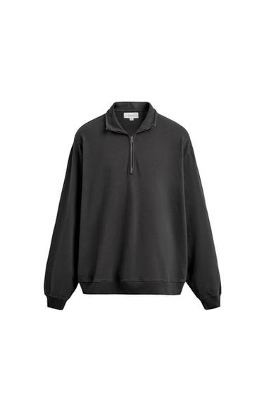 WASHED QUARTER-ZIP SWEATSHIRT - Dark grey by Zara