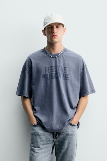 WASHED T-SHIRT WITH STUD PRINT - Blue by Zara
