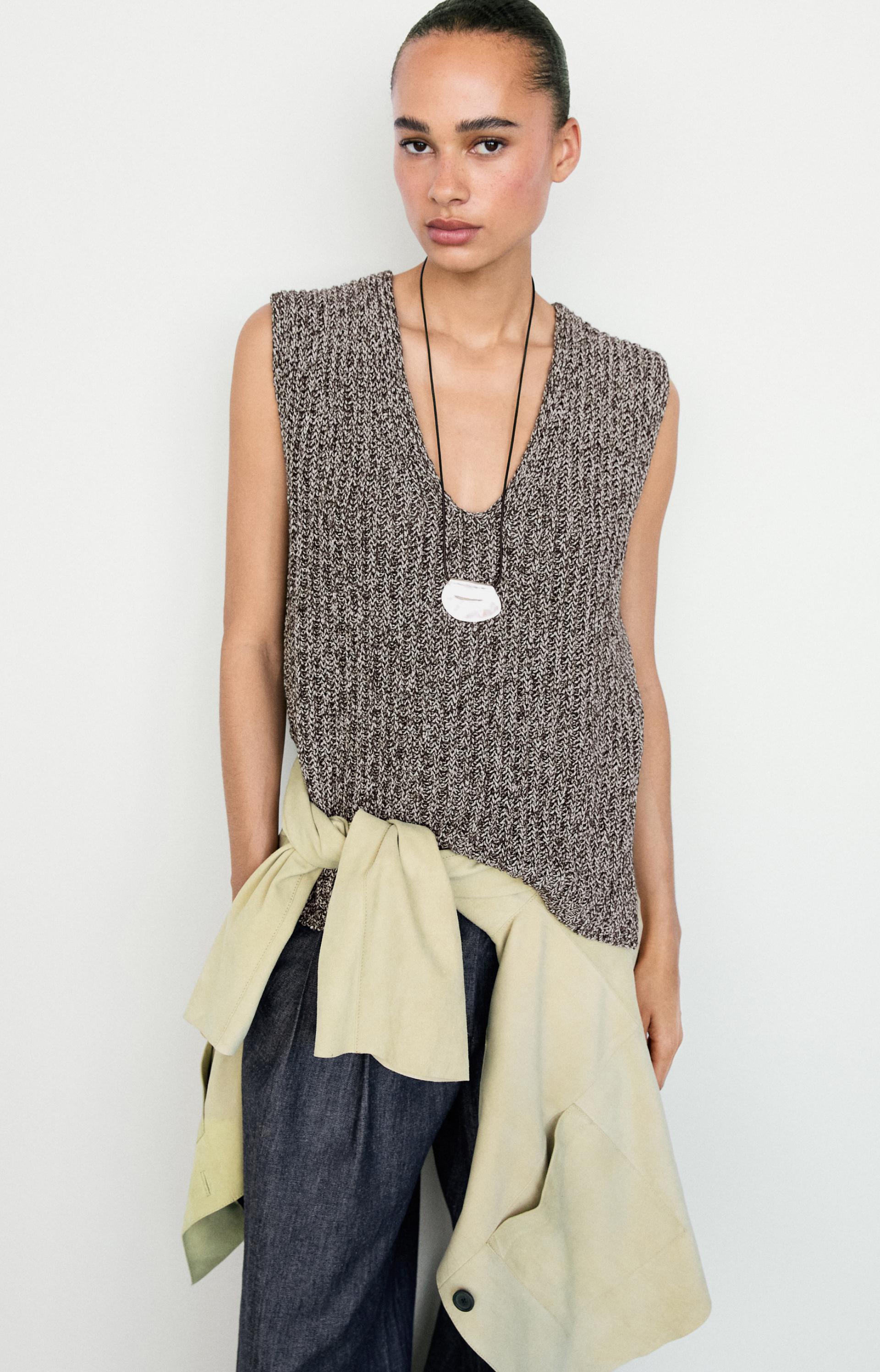 Cotton blend heathered knit top — Anthracite grey