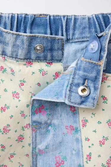 PATCHWORK FLORAL DENIM BERMUDA SHORTS - Light blue by Zara - Image 2