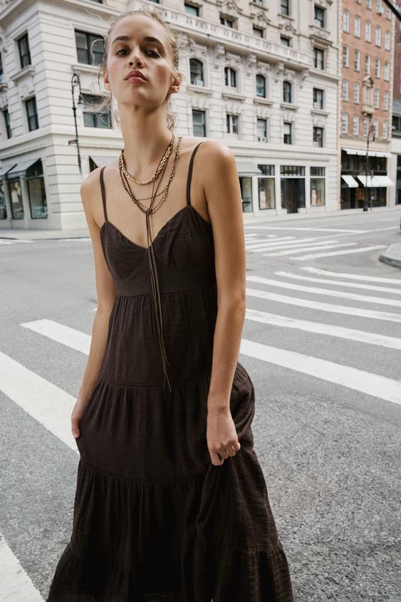 VESTIDO LARGO TIRANTES - Chocolate de Zara - Imagen 0