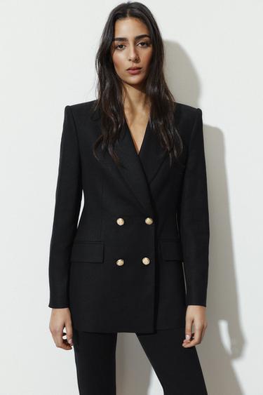 DOUBLE-BREASTED LINEN BLEND BLAZER - Black by Zara