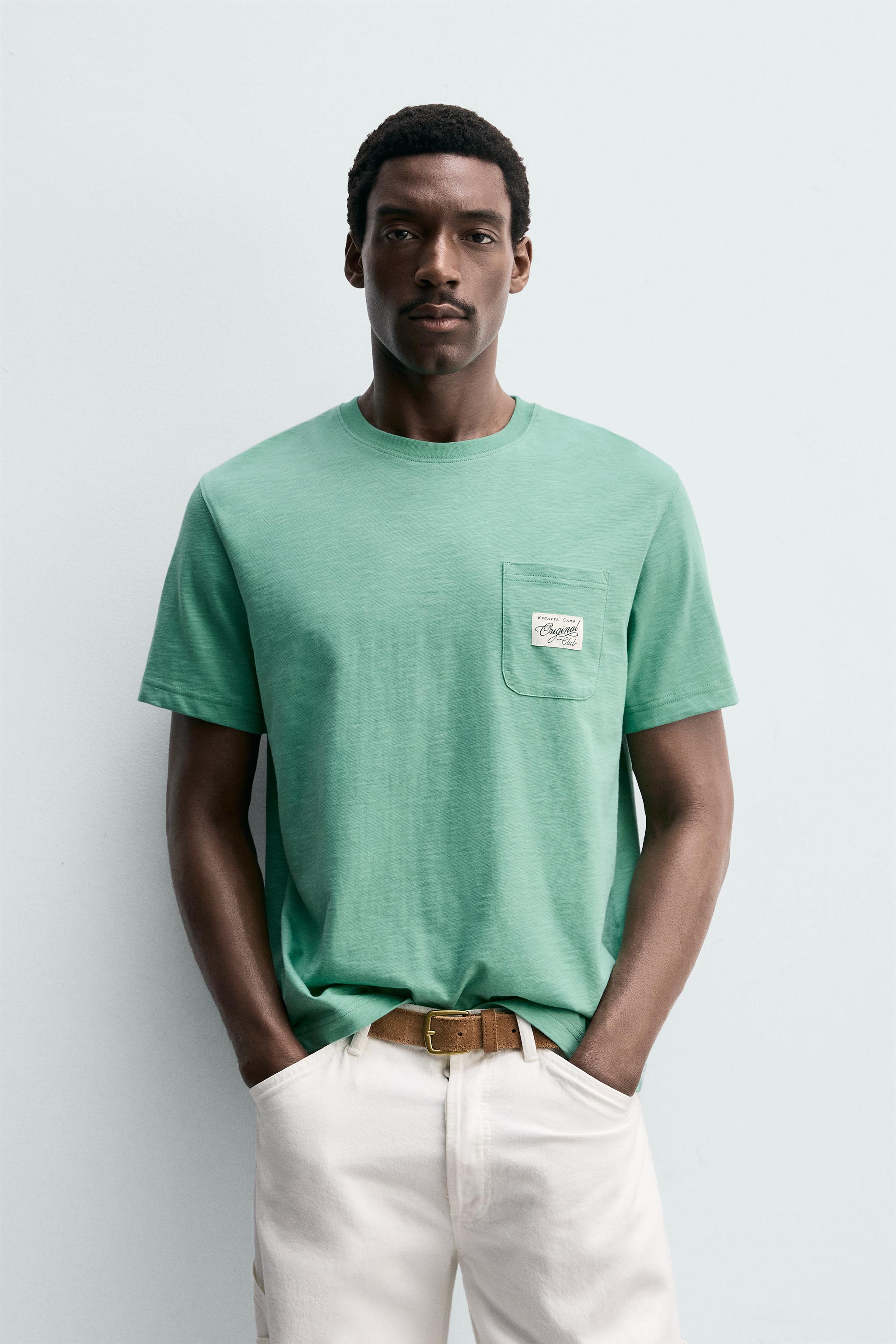REGULAR FIT T-SHIRT WITH PATCH POCKET — Mint Green