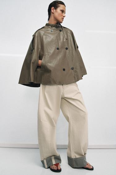 ZW COLLECTION FAUX LEATHER CAPE JACKET - Taupe grey by Zara - Image 4