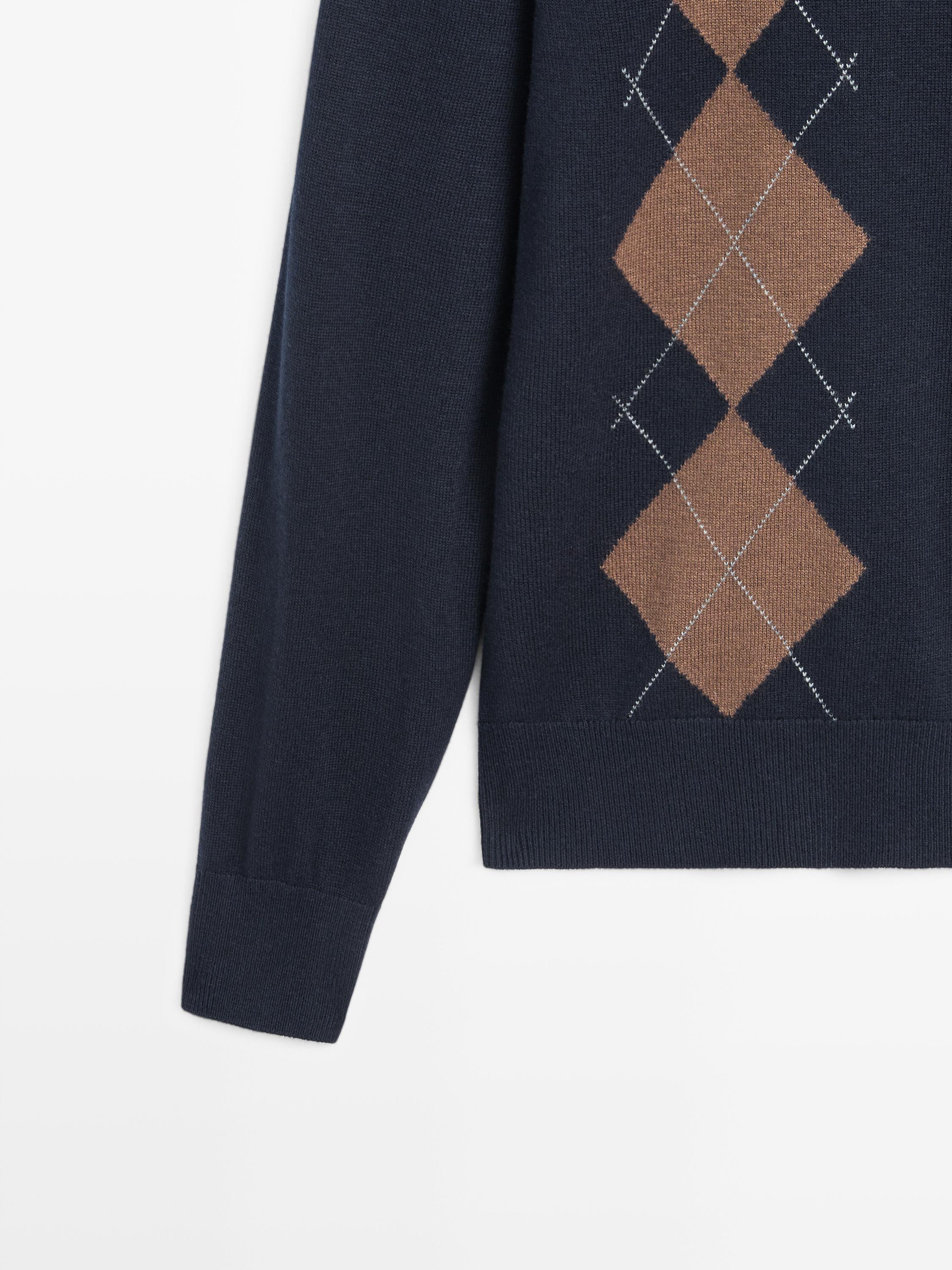 Wool blend argyle knit cardigan