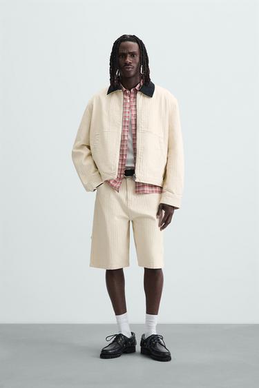 Zara TEXTURED STRIPED SHORTS - Oyster-white