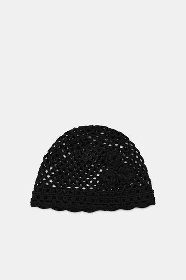 GORRO CASQUETE CROCHET FLORES - Negro de Zara