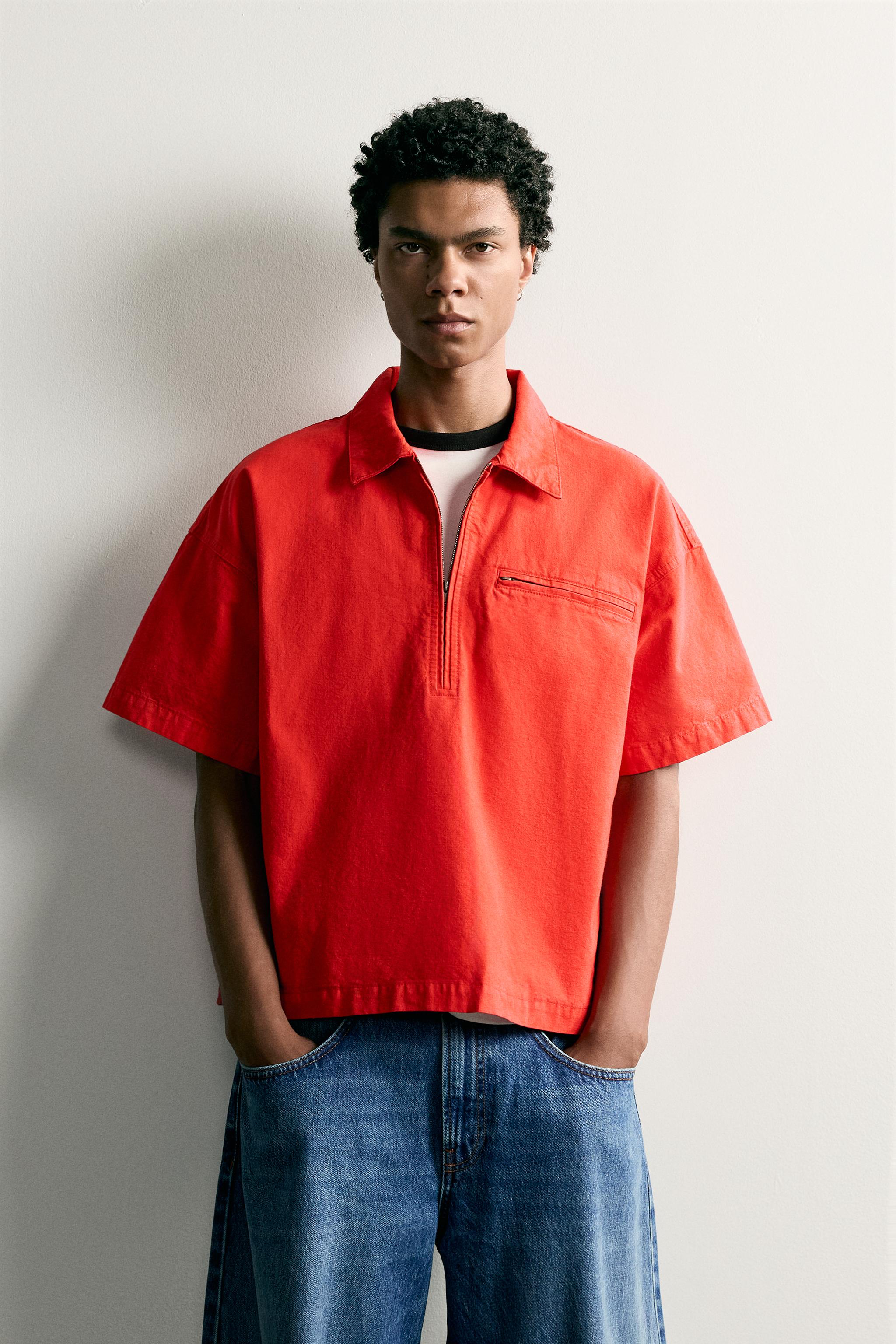 ZIP-UP BOXY FIT POLO — Red (alternate view)