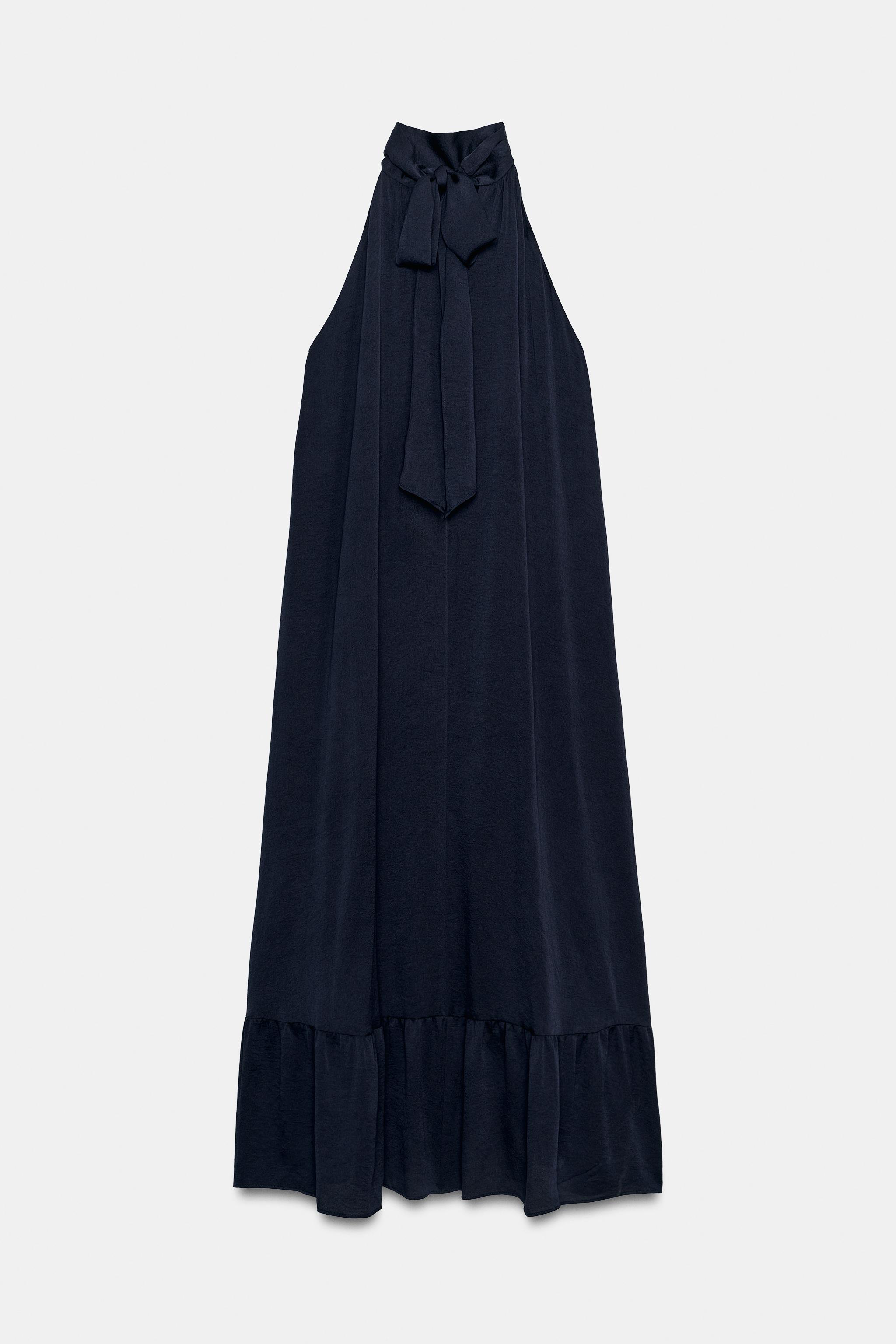 ROBE MI-LONGUE HALTER VOLANT BAS