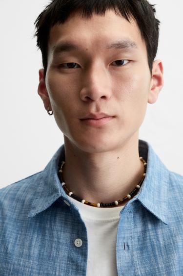 CONTRAST TEXTURED SHIRT - Blue by Zara