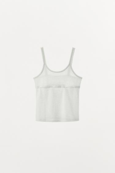 Zaras STICKAD TOPP MED KNAPPAR - Naturfärg