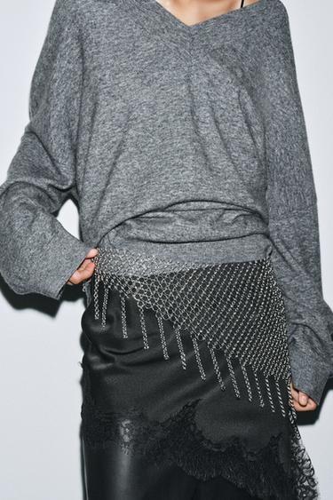 FRINGED RING MESH BELT - Silver by Zara