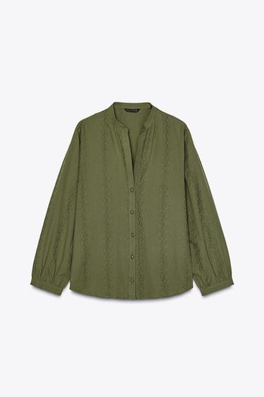 BLUSE MIT LOCHSTICKEREI - Khaki von Zara - Bild 0